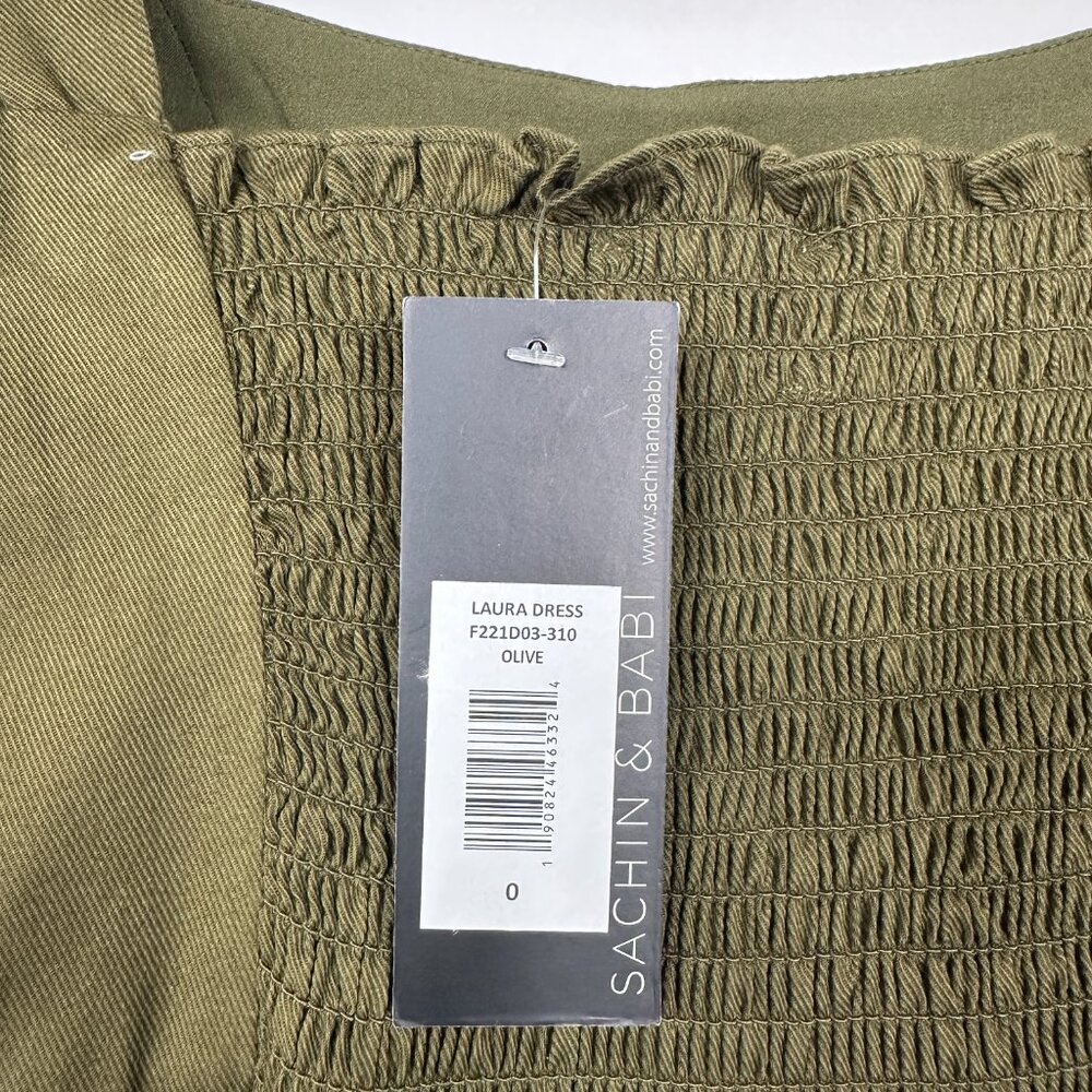 NWT SACHIN + BABI Laura Dress in Olive Smocked Midi Peplum Slit Sleeveless 10 - Picture 8 of 10